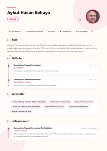 Biyolog CV Örnekleri cv indir